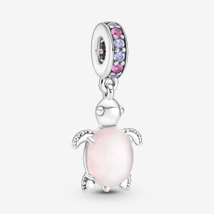 Sterling silver Pandora Murano Glass Pink Sea Turtle Dangle Charms | UCYTFG-072