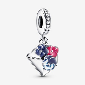 Sterling silver Pandora Pansy Flower Envelope Dangle Charms | DACRXG-024