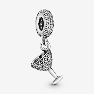 Sterling silver Pandora Pave Cocktail Glass Dangle Charms | BFADMV-421