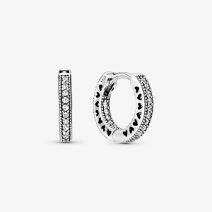 Sterling silver Pandora Pave Hoop Earrings | RJKNLF-327