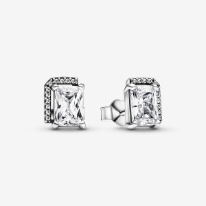 Sterling silver Pandora Rectangular Sparkling Stud Earrings | EAMWXV-765