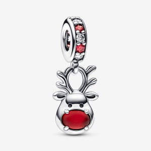 Sterling silver Pandora Red Nose Reindeer Murano Dangle Charms | KRICNY-139