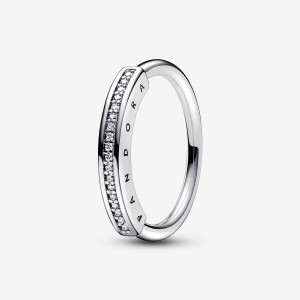 Sterling silver Pandora Signature I-D Pave Stackable Rings | TJVEAI-247