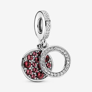 Sterling silver Pandora Sparkling Red Disc Double Dangle Charms | LHXYKU-682