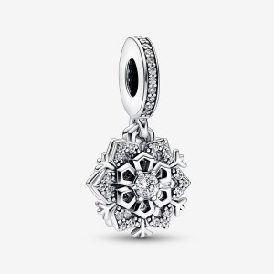 Sterling silver Pandora Sparkling Snowflake Double Dangle Charms | RUMKZO-923