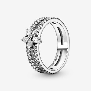 Sterling silver Pandora Sparkling Snowflake Double Statement Rings | IXYGLF-438