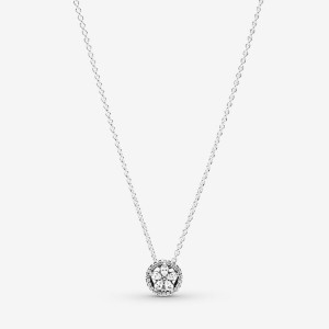 Sterling silver Pandora Sparkling Snowflake Collier Pendant Necklaces | QVDTKU-380