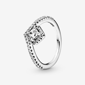 Sterling silver Pandora Square Sparkle Wishbone Statement Rings | AOKVST-428