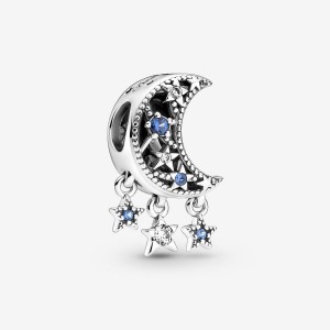 Sterling silver Pandora Star & Crescent Moon Dangle Charms | BUYMLV-659