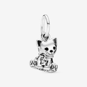 Sterling silver Pandora Sweet Cat Dangle Charms | PORHIY-078