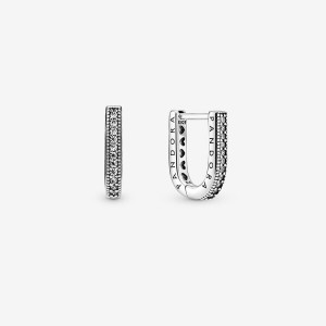 Sterling silver Pandora U-shaped Hoop Earrings | UJNBYO-715