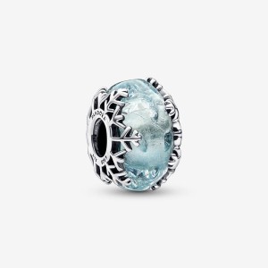 Sterling silver Pandora Winter Blue Snowflake Murano Charms | NTQXWG-789