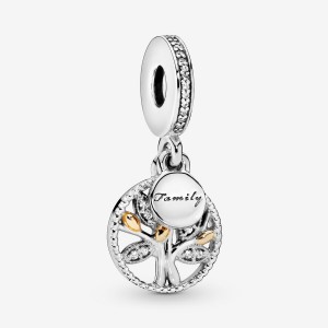 Two-tone Pandora Family Heritage with Cubic Zirconia Dangle Charms | JXEZFI-052