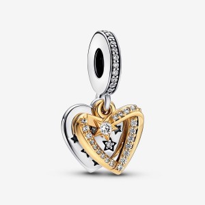 Two-tone Pandora Shooting Star Hearts Double Dangle Charms | INXOWV-214