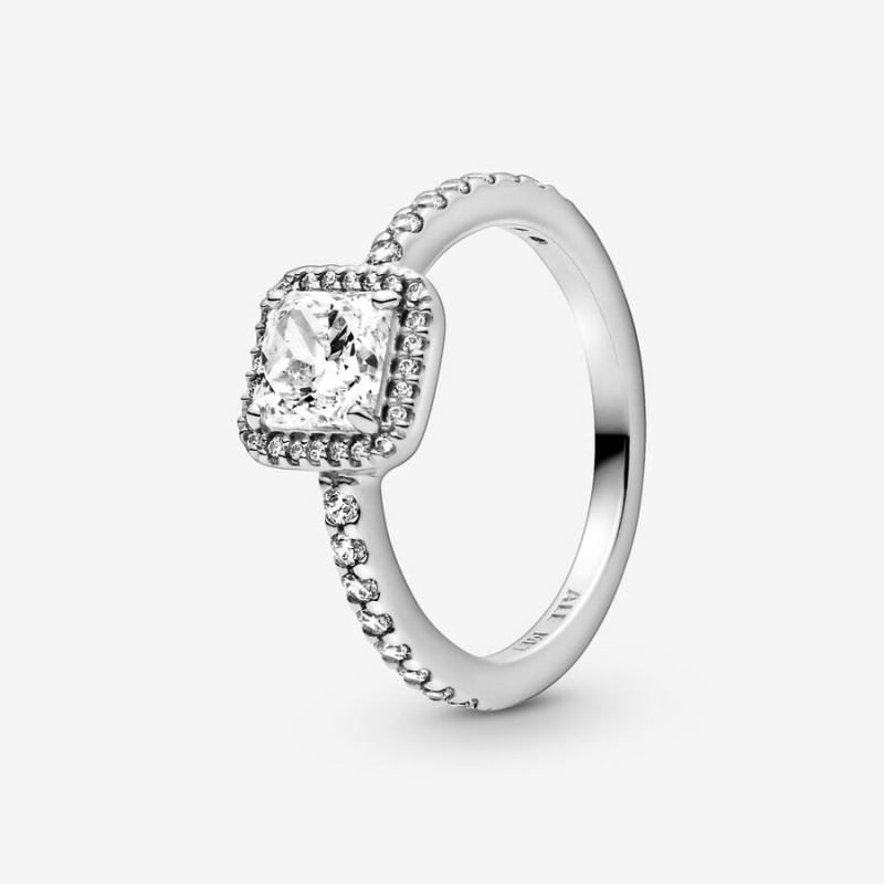 Gold Pandora Square Sparkle Halo & Solitaire Rings | AVYHNS-768