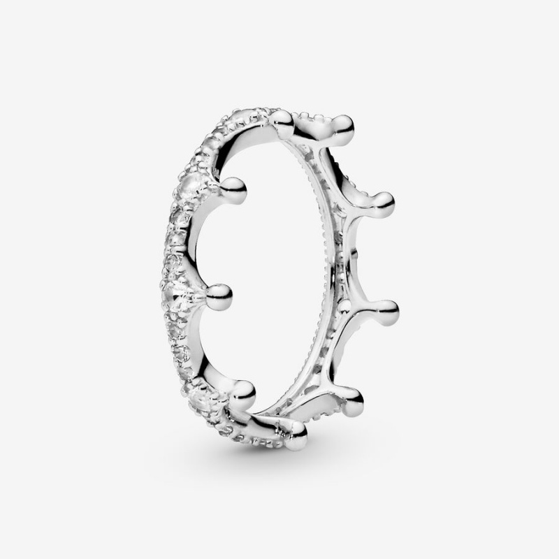 Gold plated Pandora Clear Sparkling Crown Stackable Rings | OMDGTH-837