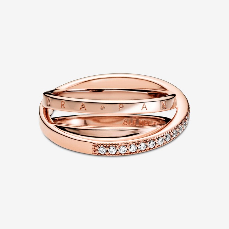 Gold plated Pandora Crossover Pave Triple Pinky Rings | POCFUD-650