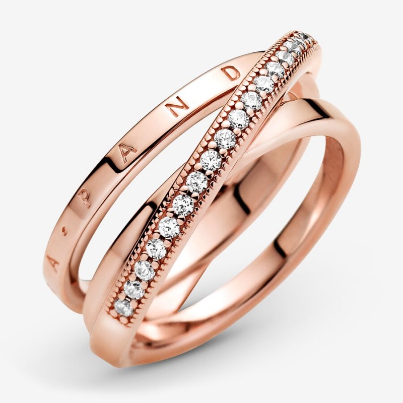 Gold plated Pandora Crossover Pave Triple Pinky Rings | POCFUD-650