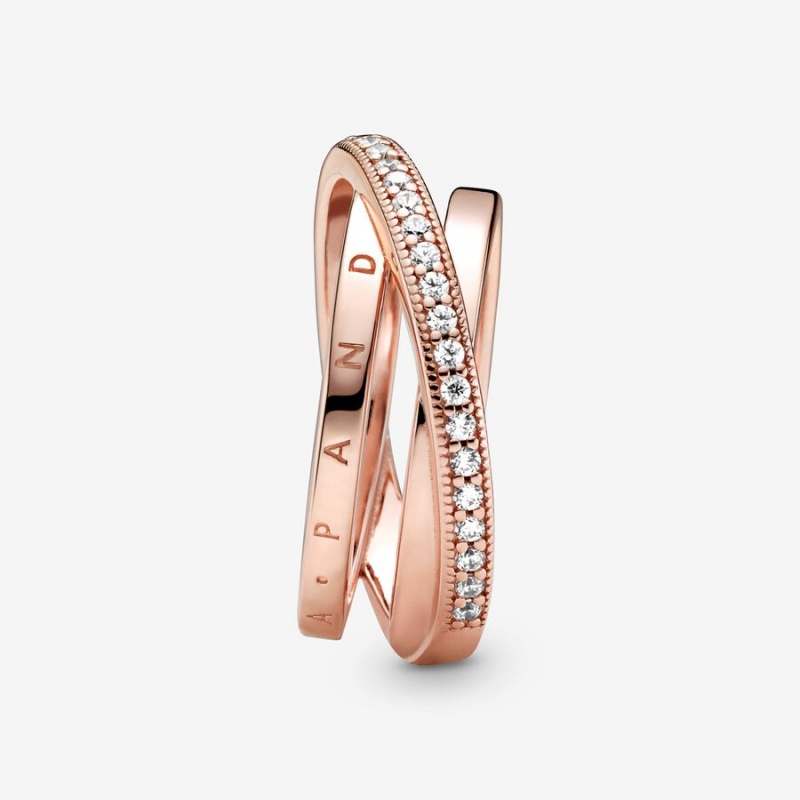 Gold plated Pandora Crossover Pave Triple Pinky Rings | POCFUD-650