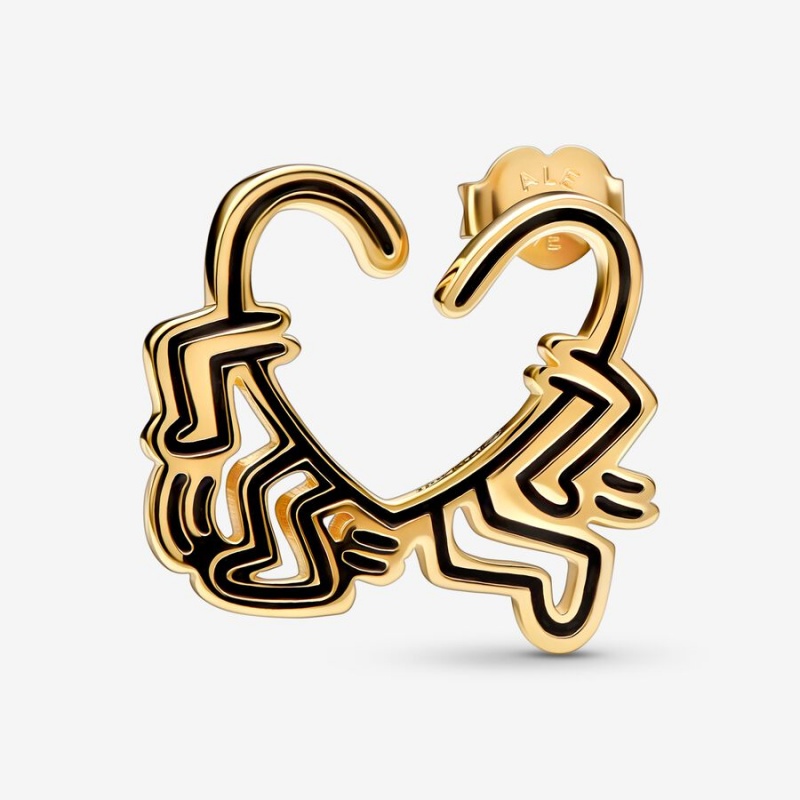 Gold plated Pandora Keith Haring x Walking Stud Earrings | CUMOWX-349