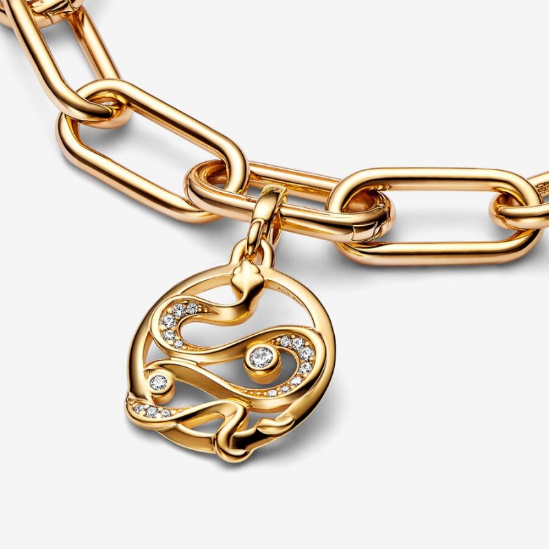 Gold plated Pandora ME Pave Snake Medallion Pendants | MUHJEA-028