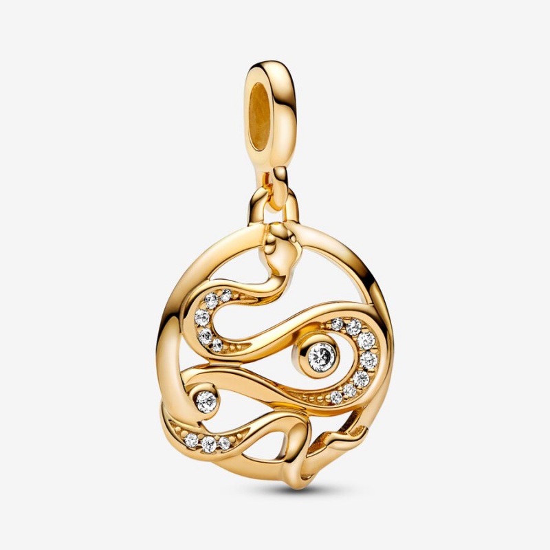 Gold plated Pandora ME Pave Snake Medallion Pendants | MUHJEA-028