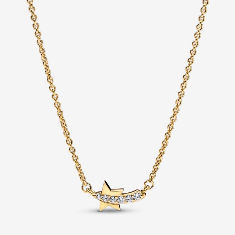 Gold plated Pandora Shooting Star Pave Collier Pendant Necklaces | ZKIRVH-519