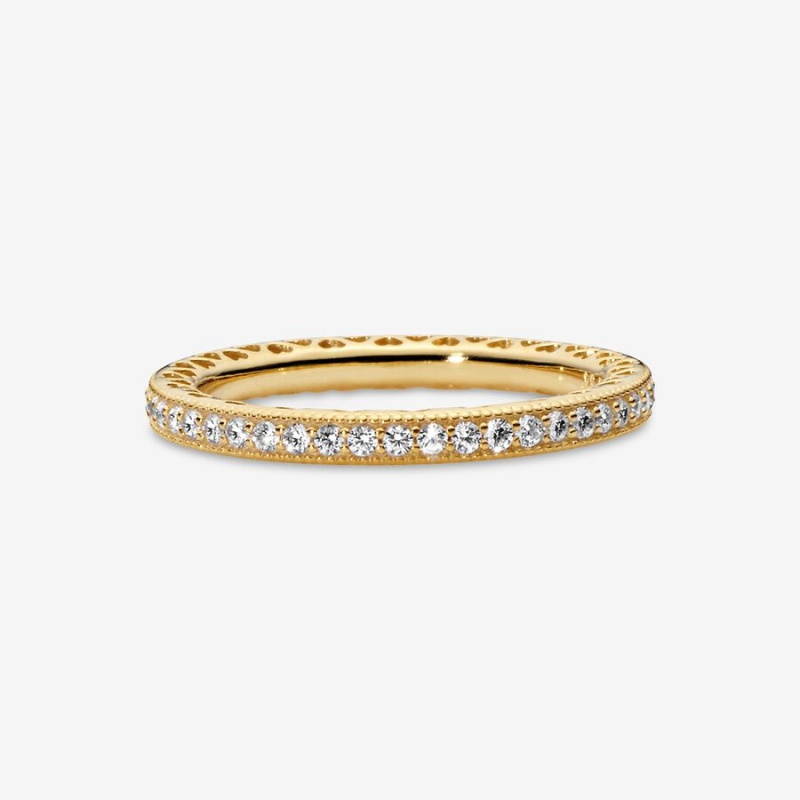 Gold plated Pandora Sparkle & Hearts Band Rings | BZDUMI-280