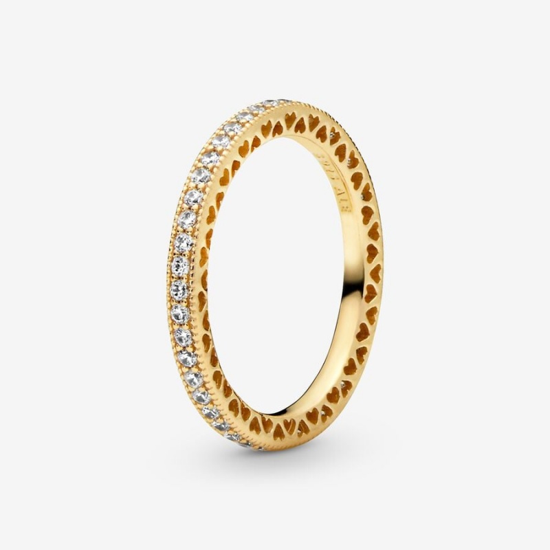 Gold plated Pandora Sparkle & Hearts Band Rings | BZDUMI-280