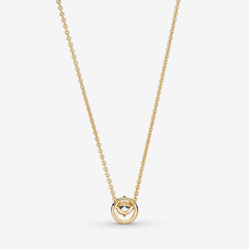 Gold plated Pandora Sparkling Round Collier Pendant Necklaces | BZSRTF-508