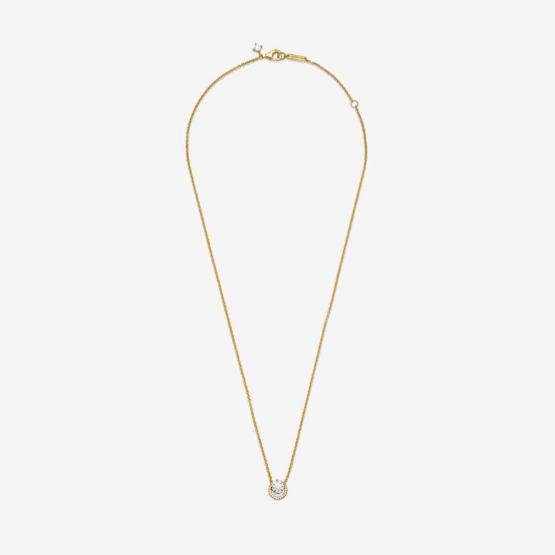 Gold plated Pandora Sparkling Round Collier Pendant Necklaces | BZSRTF-508