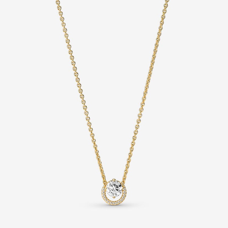 Gold plated Pandora Sparkling Round Collier Pendant Necklaces | BZSRTF-508