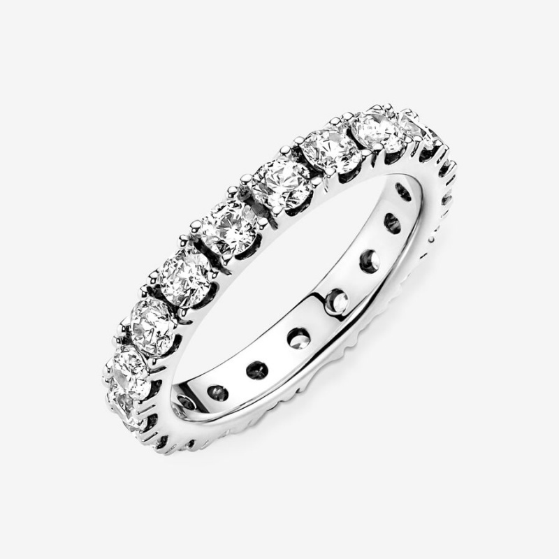 Gold plated Pandora Sparkling Row Eternity Band Rings | VKPAFG-839