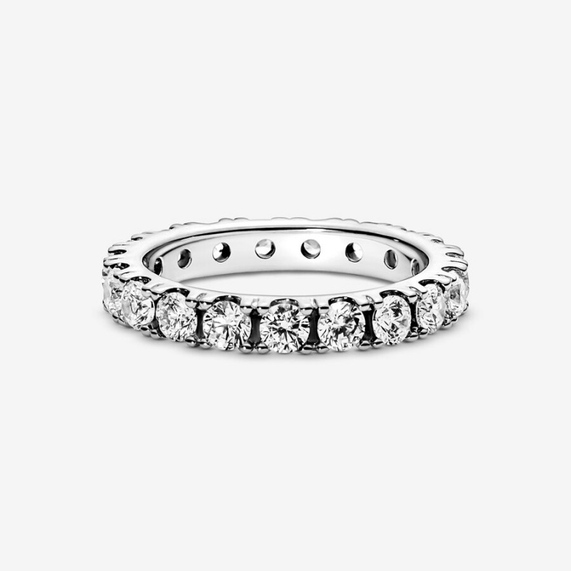 Gold plated Pandora Sparkling Row Eternity Band Rings | VKPAFG-839