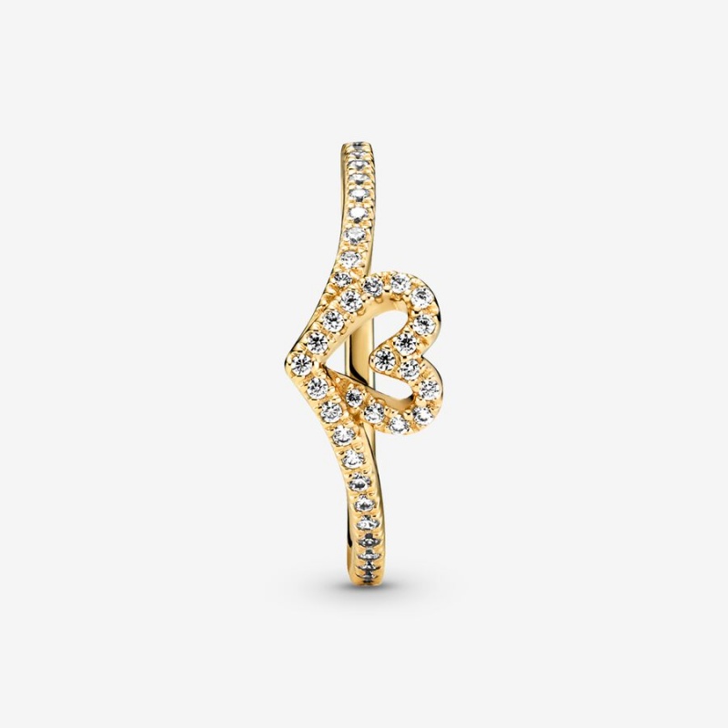 Gold plated Pandora Timeless Wish Sparkling Heart & Promise Rings | LCEPMD-804