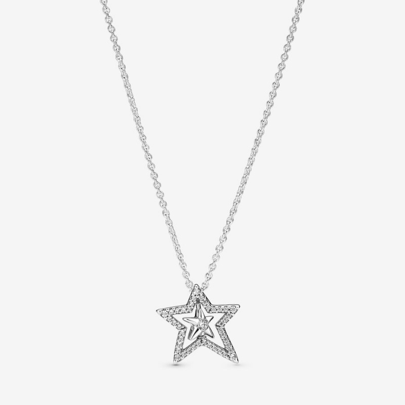 Multicolor Pandora Sparkling Asymetric Star Gift Pendant Necklaces | TZVXLO-413