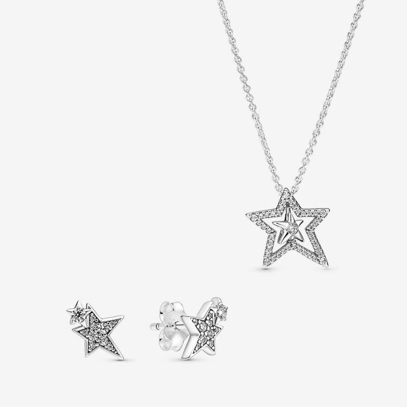 Multicolor Pandora Sparkling Asymetric Star Gift Pendant Necklaces | TZVXLO-413