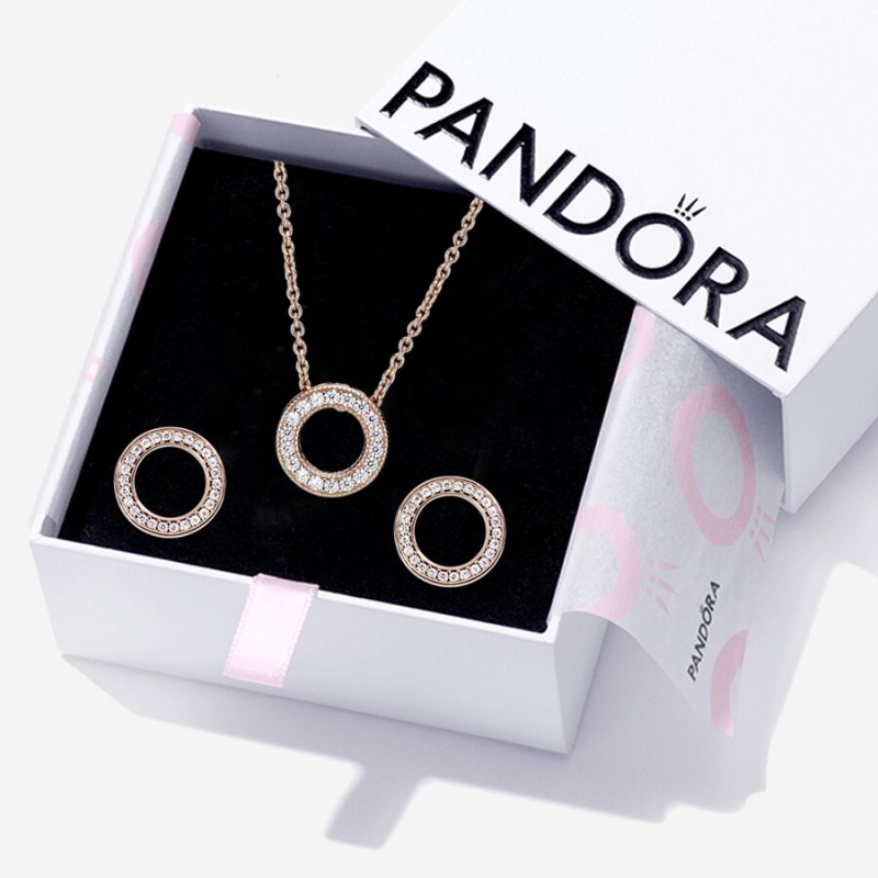 Multicolor Pandora Sparkling Pave Circle Gift Necklace & Earring Sets | XGZWQJ-209