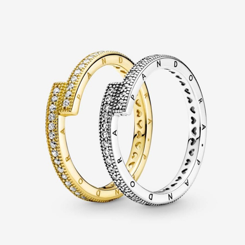 Multicolor Pandora Sparkling Signature Duo Stacking Ring Sets | MJRWYG-562