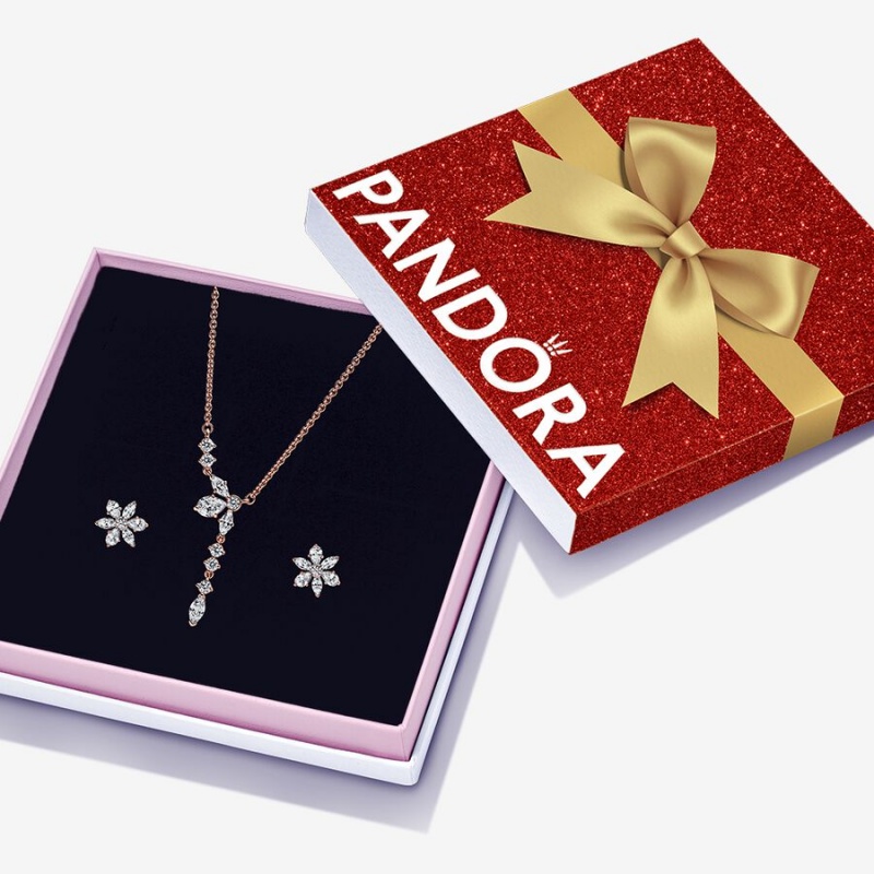 Multicolor Pandora Sparkling Snowflake Gift Necklace & Earring Sets | YCJLPK-053