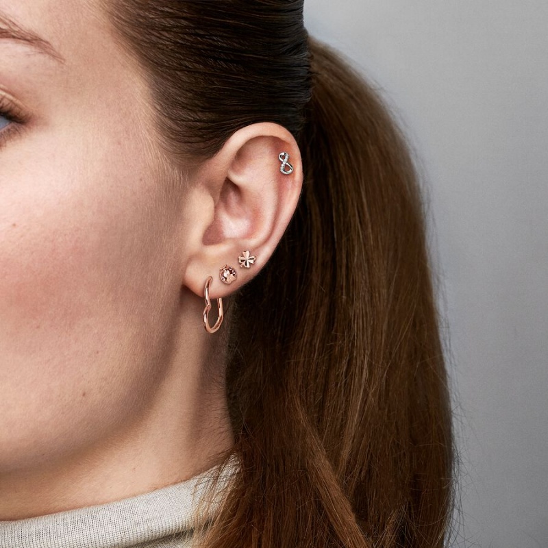 Rose gold plated Pandora Asymmetrical Hoop Earrings | LJCMFX-690