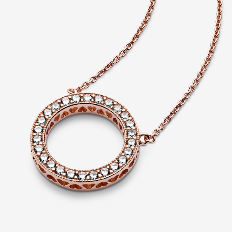 Rose gold plated Pandora Circle of Sparkle Chain Necklaces | SUAHFC-308