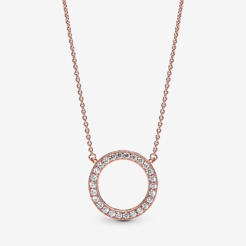 Rose gold plated Pandora Circle of Sparkle Chain Necklaces | SUAHFC-308