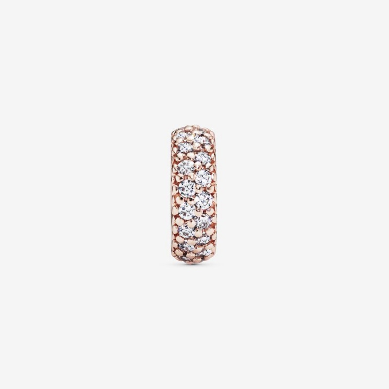 Rose gold plated Pandora Clear Sparkle Spacer Charms | HMTOQS-085