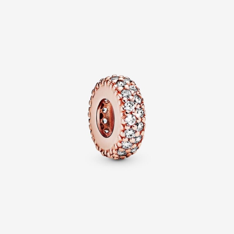 Rose gold plated Pandora Clear Sparkle Spacer Charms | HMTOQS-085