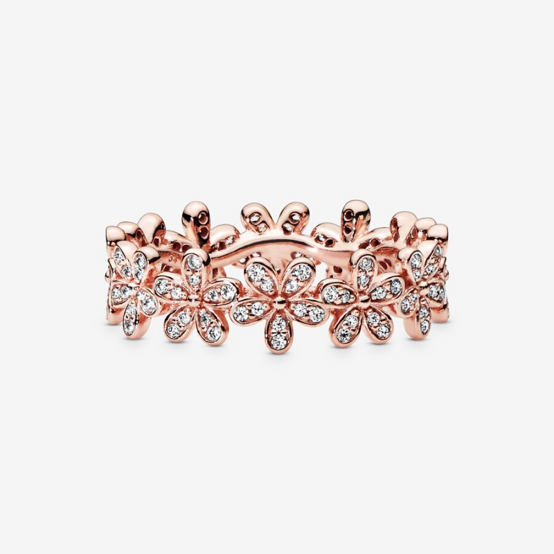 Rose gold plated Pandora Dazzling Daisy in & Clear CZ Band Rings | GZNUMY-480