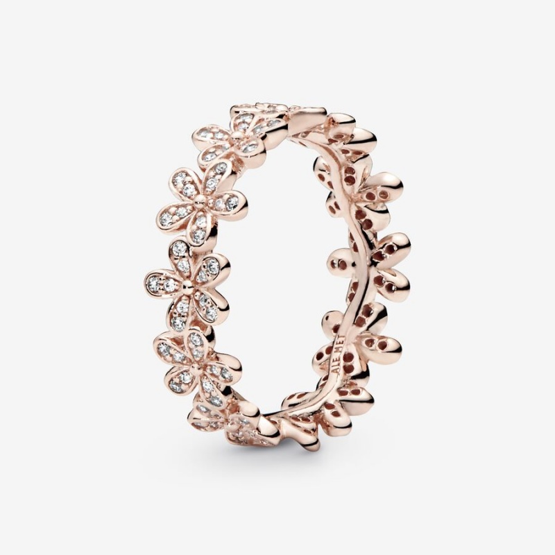 Rose gold plated Pandora Dazzling Daisy in & Clear CZ Band Rings | GZNUMY-480