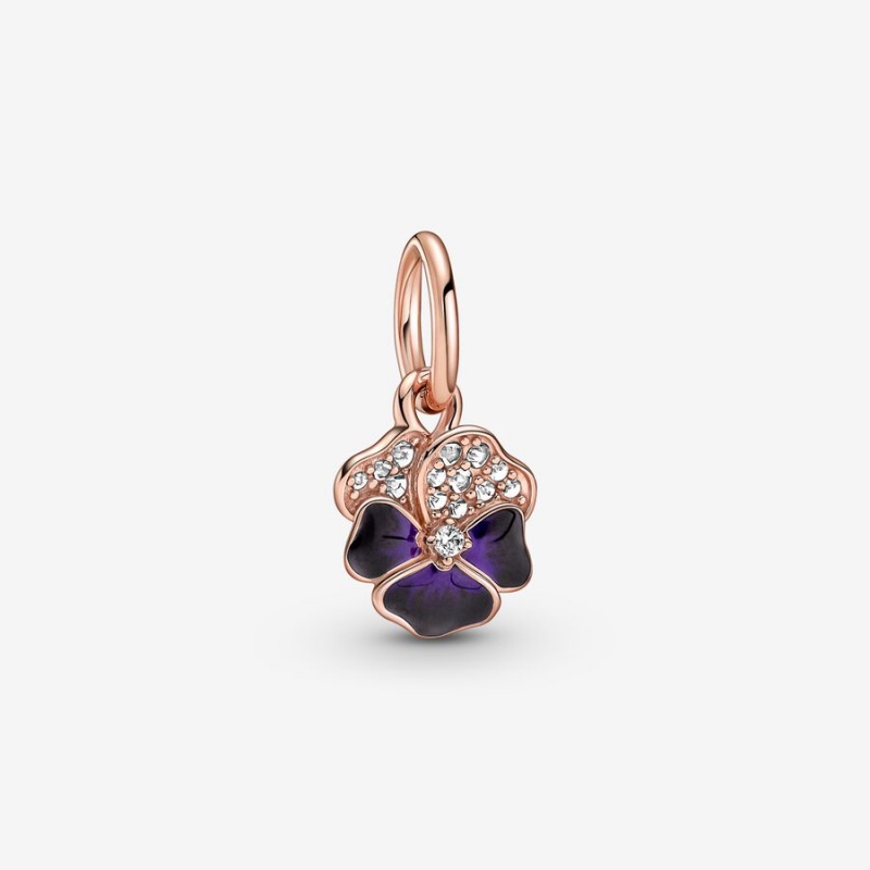 Rose gold plated Pandora Deep Purple Pansy Flower Stud Earrings | DSTMZG-982