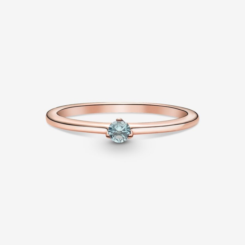 Rose gold plated Pandora Light Blue Halo & Solitaire Rings | RYVZNP-190