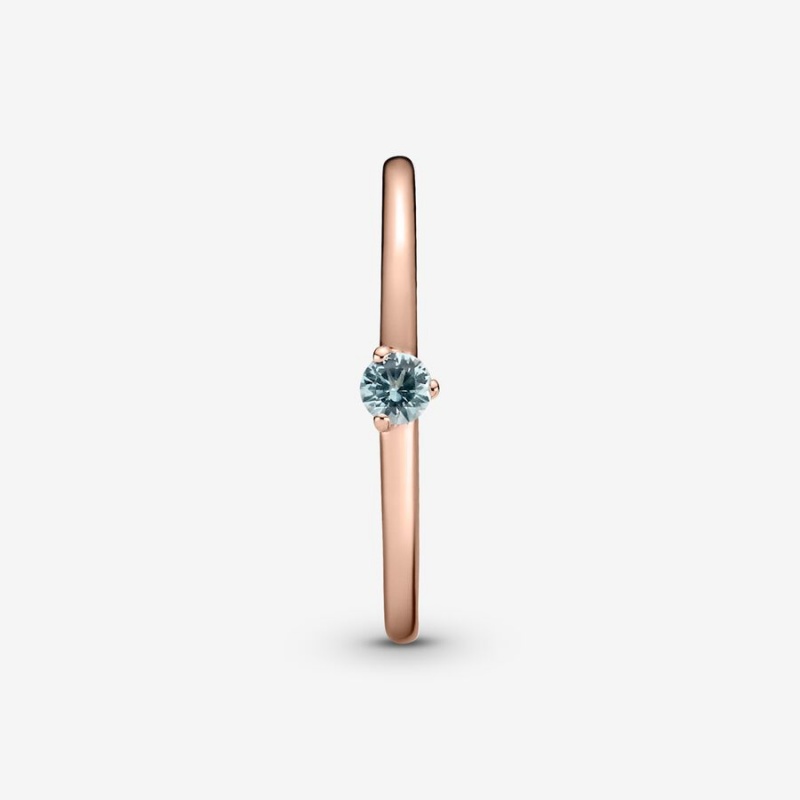 Rose gold plated Pandora Light Blue Halo & Solitaire Rings | RYVZNP-190